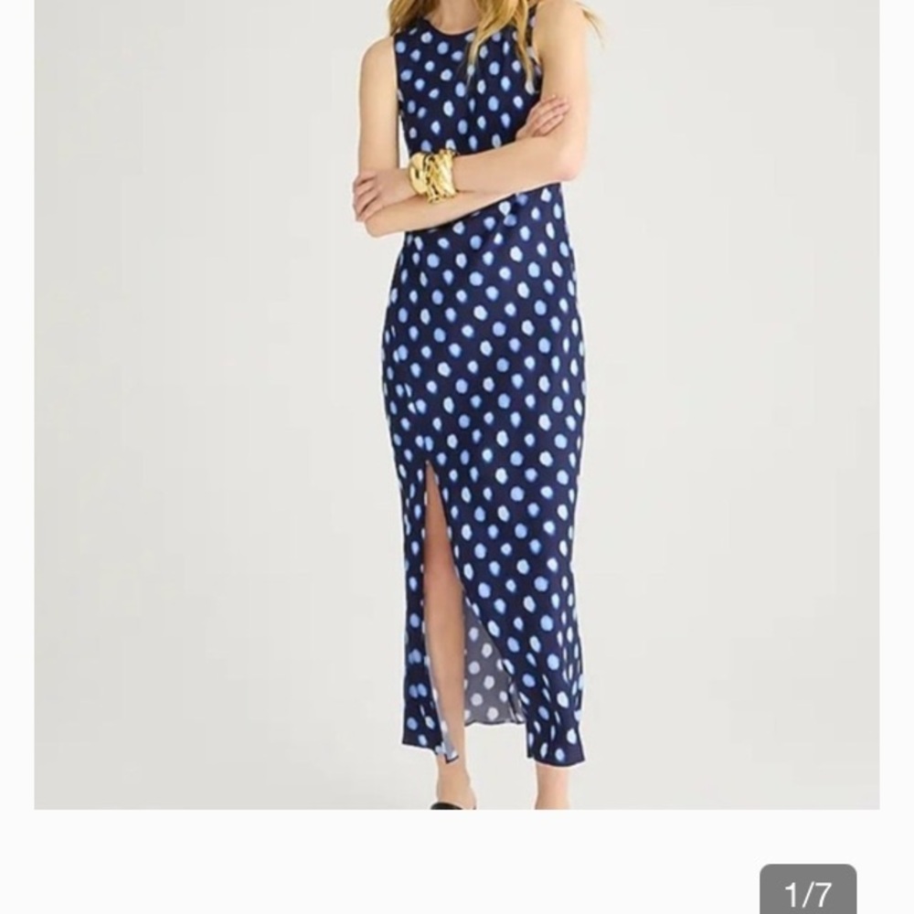 J. Crew Navy High Neck Drapey Dot Maxi Slip Dress 2